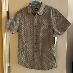 O'Neill Men's Short Sleeve Button-Down Shirt in Light Gray with Subtle Print